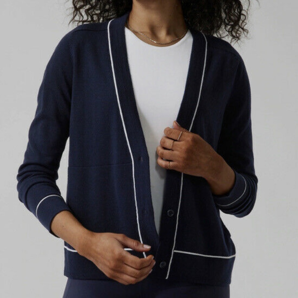 Athleta Lightweight Button Cardigan, Navy Blue | Size Medium